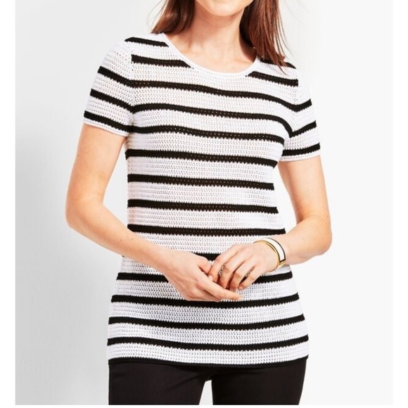 Talbots Crochet Stripe Crewneck Sweater - Picture 1 of 6